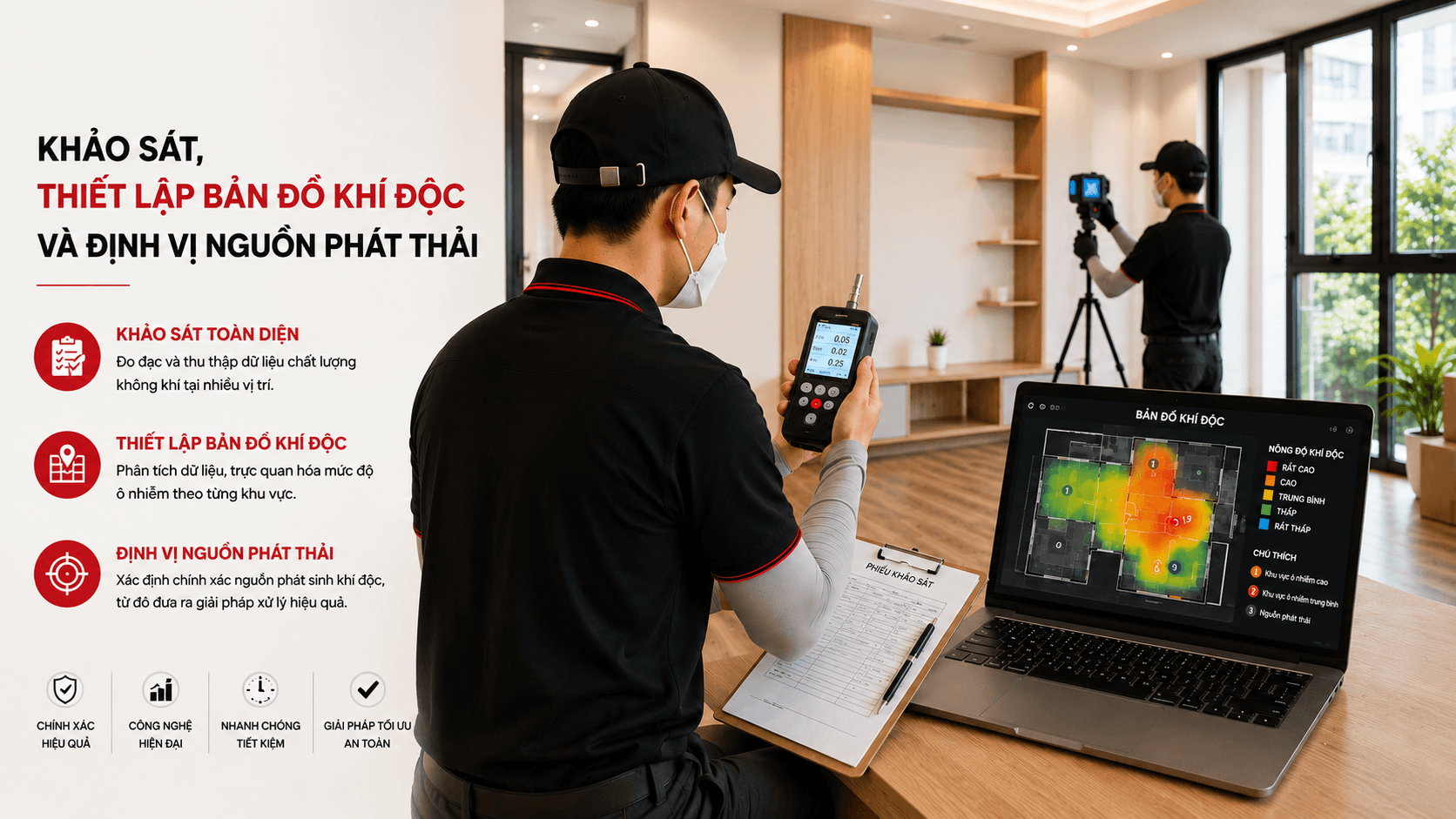 Giai đoạn 1: Khảo sát, Thiết lập Bản đồ Khí độc và Định vị Nguồn phát thải (30 – 60 phút)