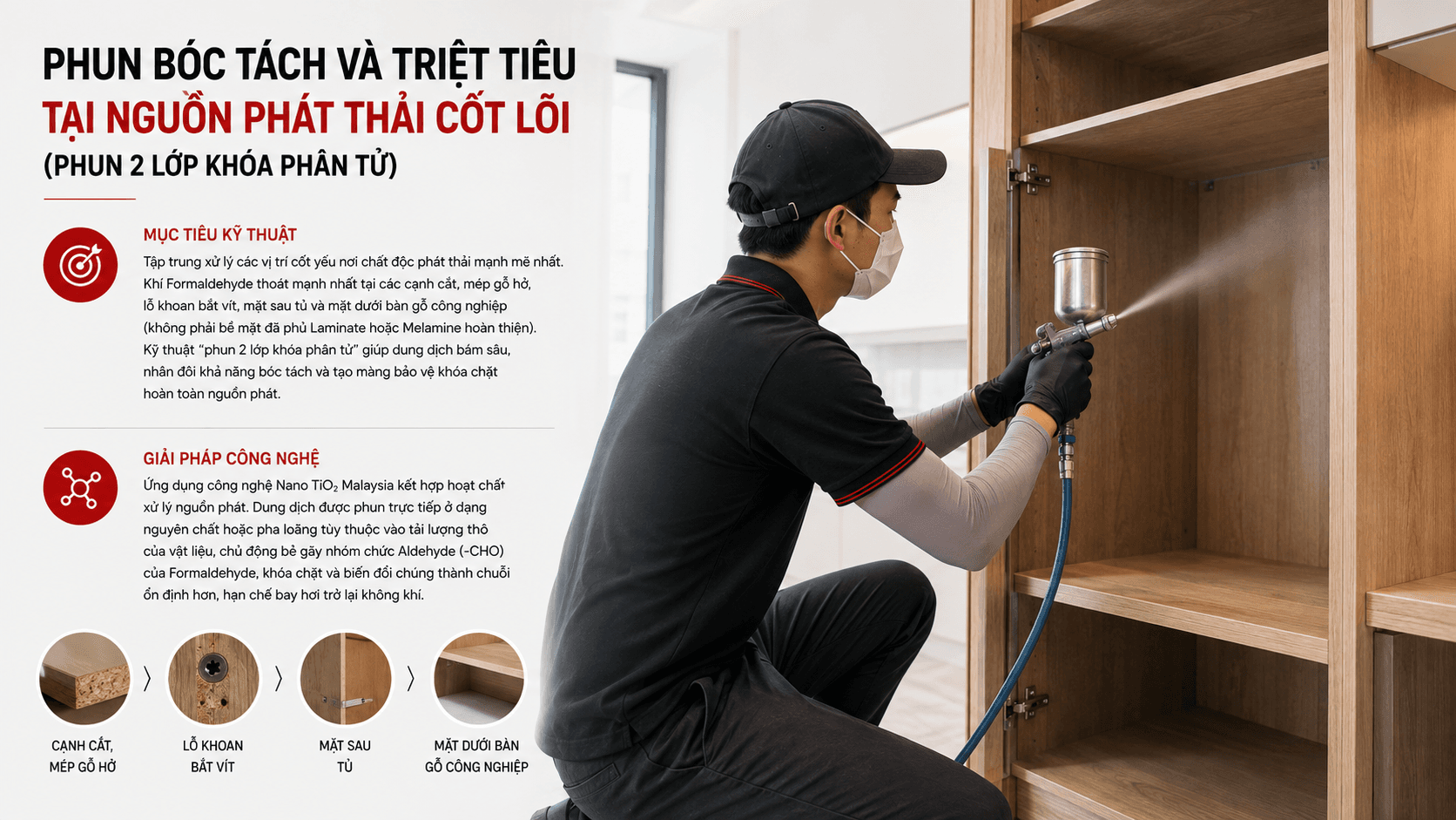 Giai đoạn 5: Phun bóc tách và Triệt tiêu tại Nguồn phát thải cốt lõi (phun 2 lớp khóa phân tử)